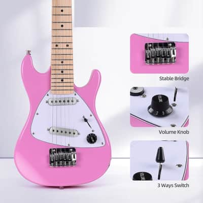 30 Inch Kids Electric Guitar Beginner Kit, Junior 1/4 Size Mini Electric Guitar for Children Complete Stater Set with Amp, Gloosy Pink Colour image 2
