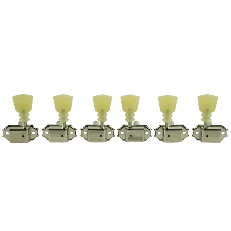 Kluson 3 Per Side Deluxe Series Tuning Machines - Single Line - Standard Post - Nickel With Double Ring Plastic Keystone Buttons image 1