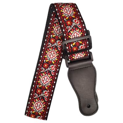 Red Orange Black White Retro Jacquard Woven Guitar Strap image 1