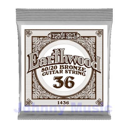 .036" Earthwood 80/20 Bronze Wound Over Brass-Plated High-Carbon Steel Hex-Core Acoustic Guitar Single String image 1