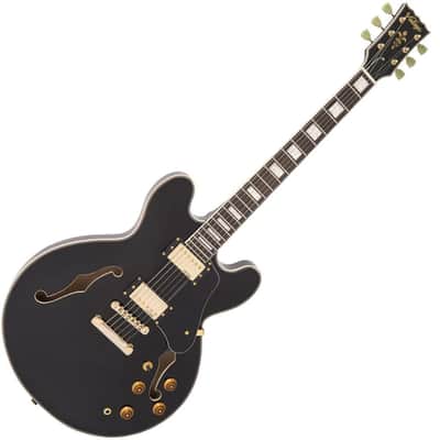 Vintage VSA500GBK ReIssued Semi Hollow Body Guitar - Gloss Black image 1