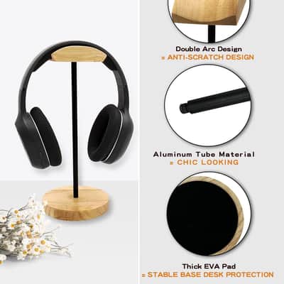 Headphone Stand Nature Wood & Aluminum Headset Hanger Mount Hook Gaming Holder Desktop Earphone image 3