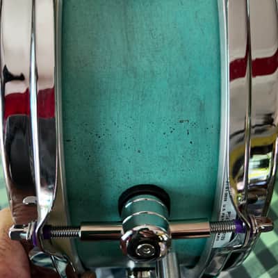 Custom made Snare Drum 12” x 5” Maple Snare 2025 - Distressed Retro Blue Venetian Plaster image 6
