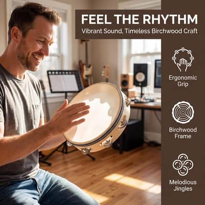 10-Inch Tambourine for Adults – Handheld Drum with Metal Jingles, Birch Wood Frame image 7