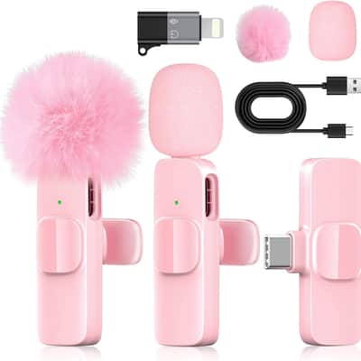 Pink Mini Wireless Microphone for iPhone & Android, Lavalier Microphone with Noise Cancellation, Plug & Play Pink Mic for YouTube, TikTok, Podcast, Live Stream image 1