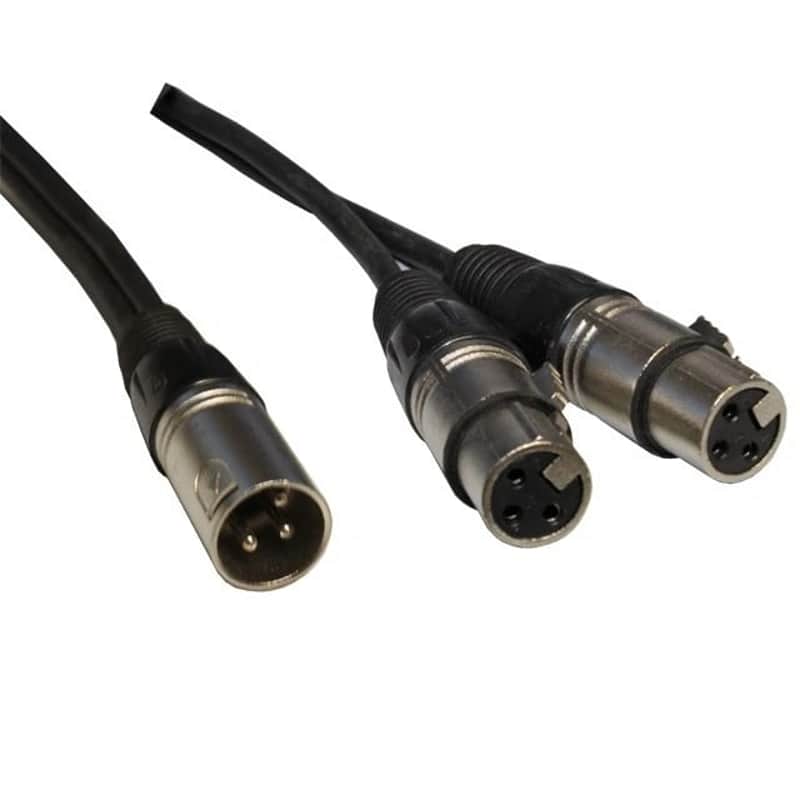 3 pin XLR MALE plug to 2 FEMALE jack Y SPLITTER mic cable adaptor 6 inch cord image 1