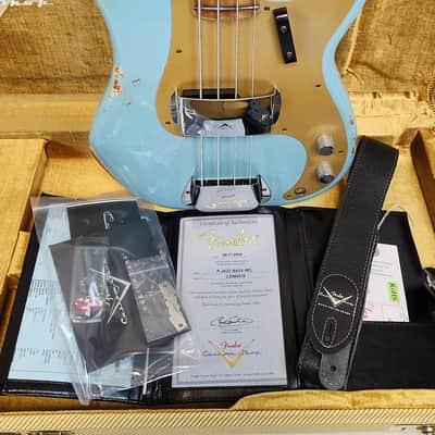Fender Custom Shop P-Jazz Relic Ash Body Electric Bass Guitar Daphne Blue image 1