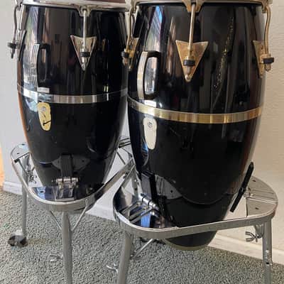 Latin Percussion Carlos “Patato” Valdez Congas Fiberglass Mid-90s - Black with stands image 6