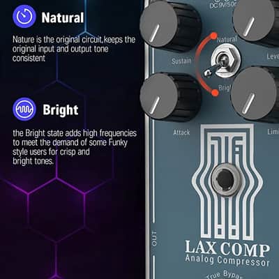 LAX COMP Guitar Effect Pedal True Analog Compressor Pedal Classic Peak Limiter Style Compressor with 2 Band EQ Boost image 3