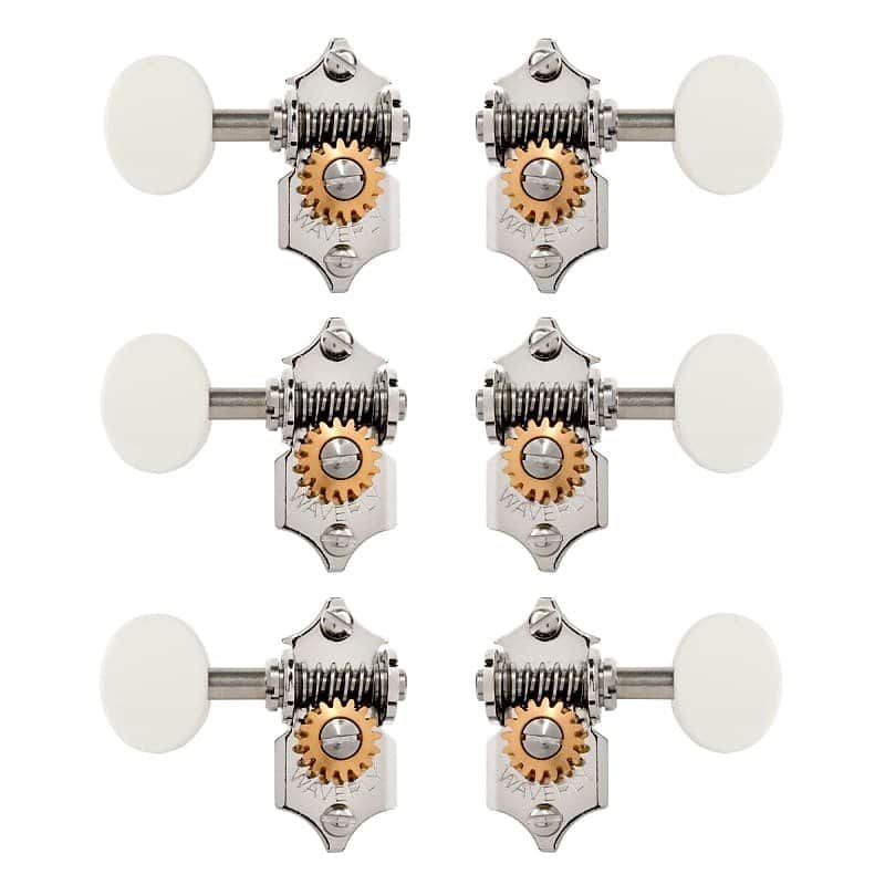 Waverly Guitar Tuners with White Knobs for Solid Pegheads, Nickel, 3L/3R image 1