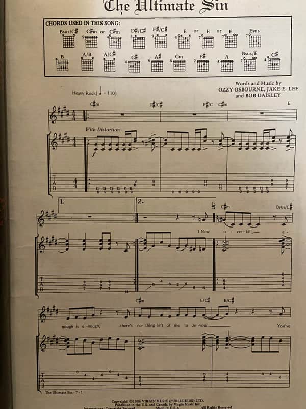 Ozzy Osbourne The Ultimate Sin 楽譜 Ozzy Osbourne - The Ultimate Sin - Guitar Tab / Tablature Book