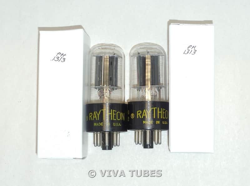 NOS Matched Pair Raytheon USA 12SN7GT Black Flat Plate S-Rods Vacuum Tubes image 1
