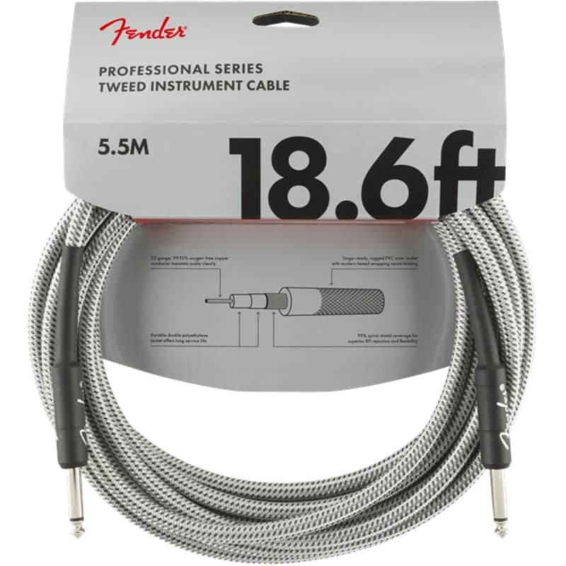 Fender Professional Series Instrument Cable 18.6 Foot White Tweed