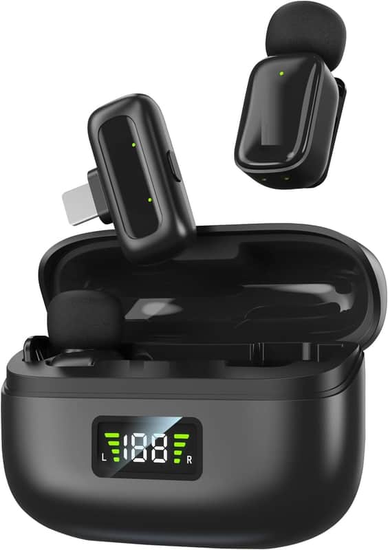 Wireless microphone for video recording - Noise-cancelling mini microphone,with 30-hour battery life-Suitable for mobile phone microphones for YouTube, TikTok live streaming, blogs, and video Blogs image 1