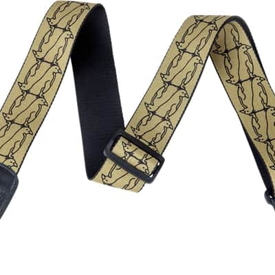 Gretsch Gold & Black Alternating Penguins Guitar Strap with Leather Ends image 1