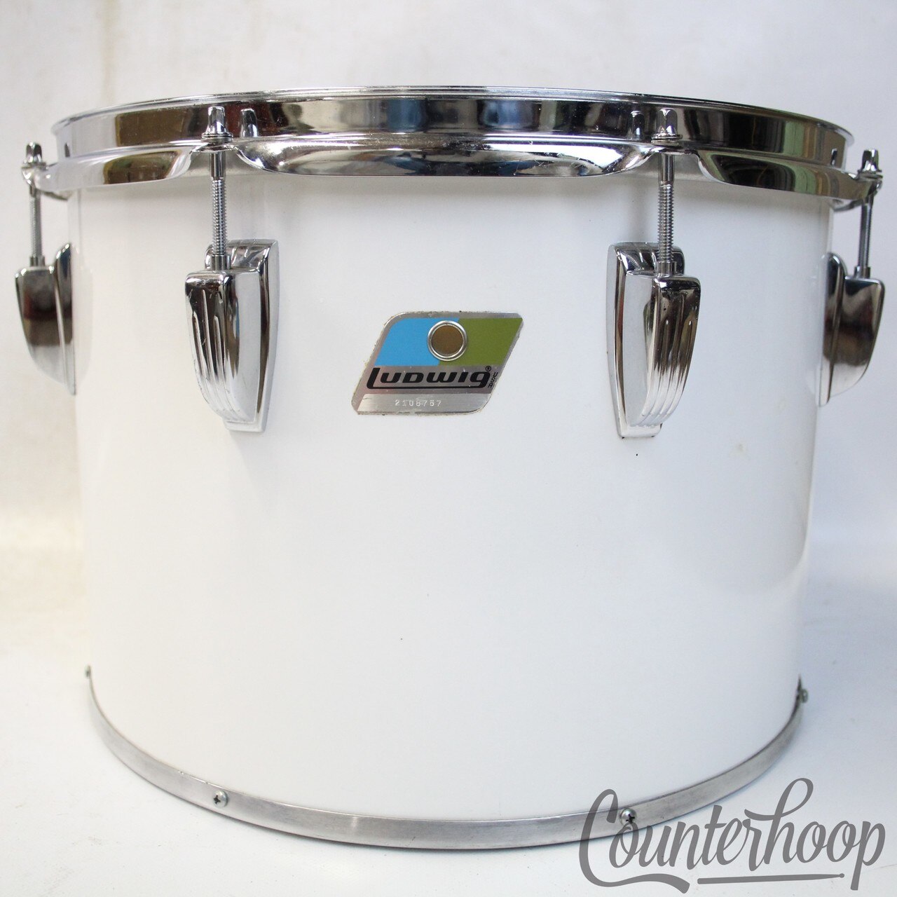 Ludwig 14x10"White Cortex Concert Tom Drum Vintage 80s USA Blue/Olive 6Ply Clip — main photograph