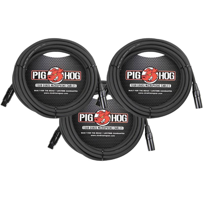3 - Pack Pig Hog PHM25 XLR High Performance 8mm Microphone Black Cable, 25 Ft - NEW image 1