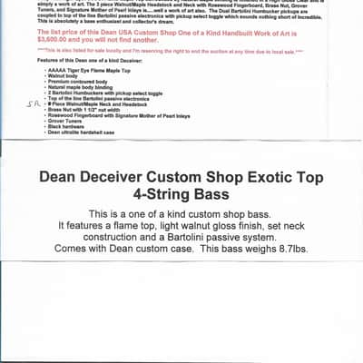 Dean USA Custom Shop "Deceiver" Bass Guitar 2009 - Walnut image 14