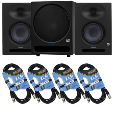 (2) PreSonus Eris Studio 5, PreSonus Eris Pro Sub 10 Subwoofer, (4) XLR Cables Bundle image 1