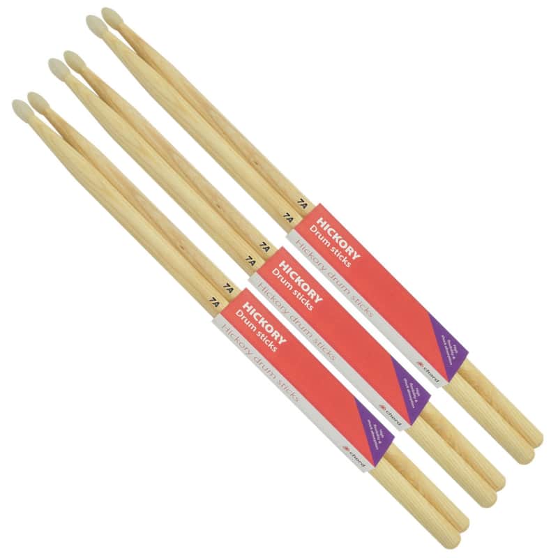 Chord Hickory Drumsticks Bundle of 3 Pairs 7A Nylon Tips image 1