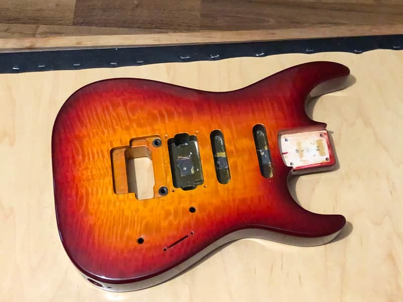 1989-91 Japan Charvel 375 Deluxe Exotic Flame Sunburst Guitar Body Floyd Ready image 1