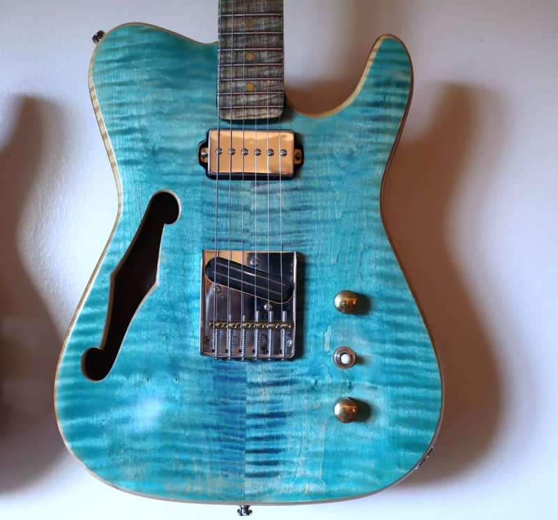 Telecaster Electric Guitar Project - Turquoise Flame Maple Top, Neck & Fretboard image 1