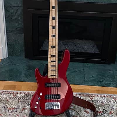 Mike Lull M6 custom left-handed 6-string bass 2023 - translucent red image 1