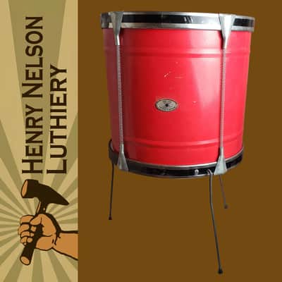 Pair of 1960s Noble & Cooley Tin Toy Tom + Floor Tom Drum - Red Steel w/Legs image 3