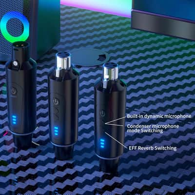 Wireless XLR Microphone System (2 Transmitter & 1 Receiver) 2.4Ghz, XLR Mic Adapter for Dynamic Microphone, Audio Mixer, Electric Guitar Bass, 48V Phantom Power for Condenser Mic, 160ft Range image 3