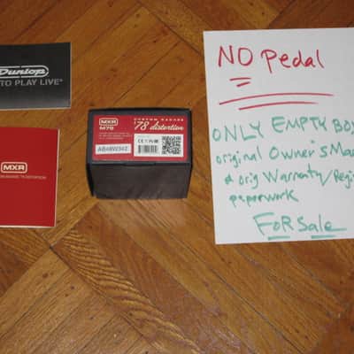 very lightly handled / mostly very clean MXR EMPTY BOX for M78 Custom Badass '78 Distortion (NO pedal) +original Instructions, original Warranty / Registration (2010s-2020s) BOX: black cardboard with silver color MRX logo / LABELS: red & black image 2