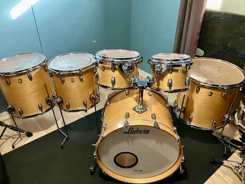 Ludwig USA Classic Vintage 1980's 6 PC Drum Set Kit 18 inch Floor Tom Natural Gloss image 1