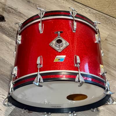 Ludwig No. 980 Super Classic Outfit 9x13 / 16x16 / 14x22" Drum Set (3-Ply) with Pointed Blue/Olive Badges 1969 - 1976 - Red Sparkle image 3