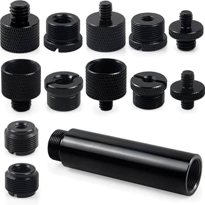 13 Pack Microphone Stand Adapter Screws with Extension Tube,Black Aluminum Alloy,3/8 to 5/8 and 1/4 Threaded Screw Mount for Mic Boom Arm,Camera Tripod,Projector Stand Arm,Fill Light image 3