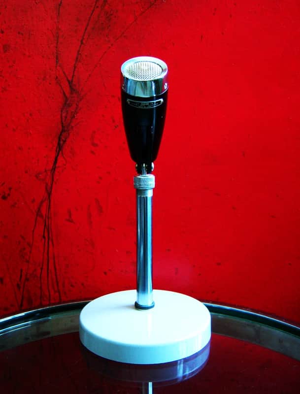 Vintage 1960's Calrad DM-9 dynamic microphone black harp mic w stand Olson Lafayette prop display image 1