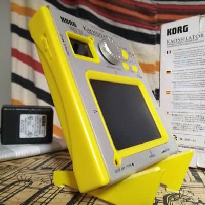Korg Kaossilator Yellow in box w/ adapter and 3D printed stand image 3