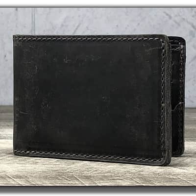 Anthology Gear Minimalist Leather Bi-Fold Wallet with Guitar Pick Holder - Aged Steel image 3