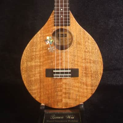 Handmade Thin Body Tenor Ukulele, Solid Mango, Walnut, ArchBack, Abalone MOP Inlay, Soft-bag, Bruce Wei UAM17-2012 image 4