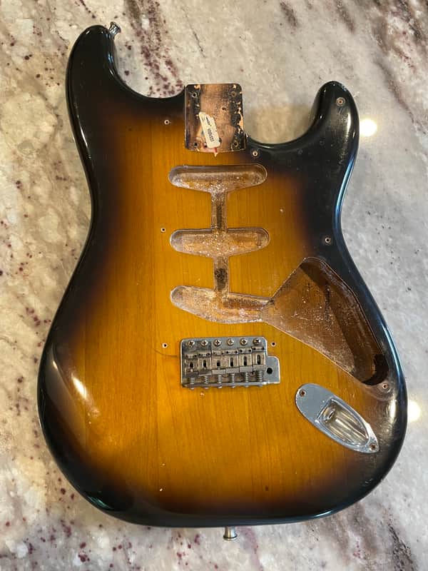 1982 Fender Fullerton AVRI Stratocaster Body – Aug 17, 1982 – Early American Vintage Reissue Jack Cup and Tremolo Bridge Assembly image 1
