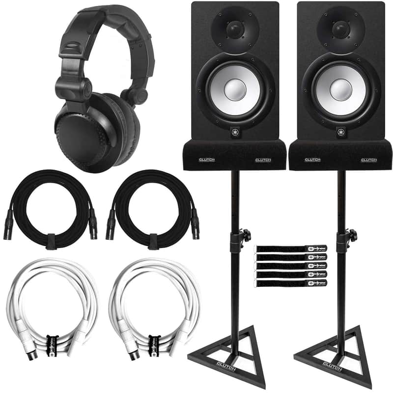 Yamaha HS8 8" Powered Active Studio Monitor Speakers Pair w Stands Headphones image 1