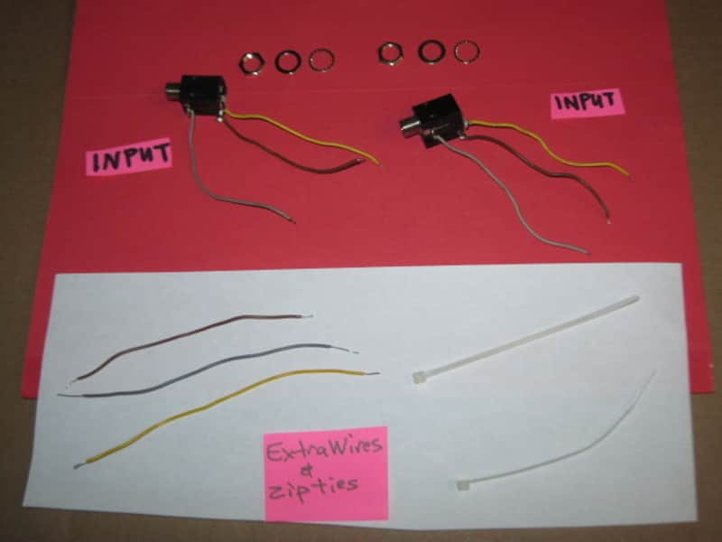 2 lite use genuine Boss INPUT jacks (for compact sized pedals) +nuts,washers,wires (+3 extra wires & 2 zip ties) BOTH jacks have brown,gray,yellow wires attached, work fine, from 2000s (can be used on most other year Boss pedals) NO: pedal(s), other parts image 1