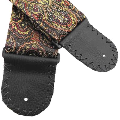 Gold Copper Black Handmade Guitar Strap Ornate India Paisley Satin Brocade image 5