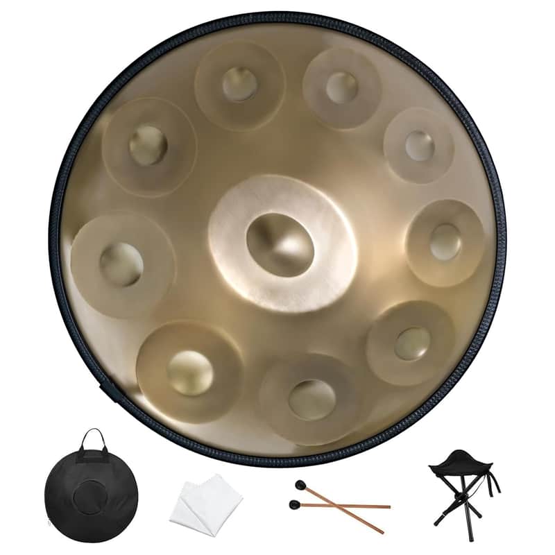 Handpan Drum 22 Inches D Minor Kurd, 432Hz 10 Notes Hand Drum Instrument, Premium Steel Drum, Handpan Instrument for Adults (Gold) image 1