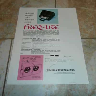 Vintage Late 1960's Ovation Freq-Lite Pamphlet Flyer! Rare, Original Case Candy, Paperwork! image 2