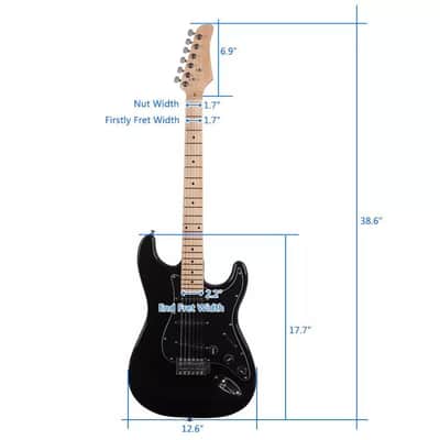 Full-Size Right-Handed Electric Guitar Starter Kit – Black w/ Black Pickguard, 20W Amp, Bag, Strap & Accessories image 4