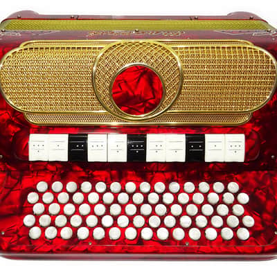 Rare 5 Row Button Accordion Record C System 123 Bass Buttons, made in Italy, New Straps, Original Case 2098, Wonderful Rich sound! image 9