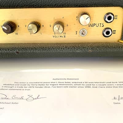 Marshall JMP Model 1987 50-Watt Head (1972) — Ex-Yngwie Malmsteen / Dave Sabo — Harry Kolbe Mod — Fully Documented Provenance image 6