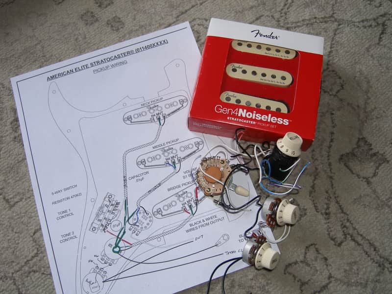Fender Gen4 Noiseless pickup set with pots and wiring diagram | Reverb