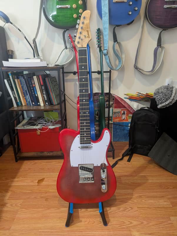 Schott Iron Dragon Tele-Style Electric Guitar – Custom Red Burst Metallic Finish image 1