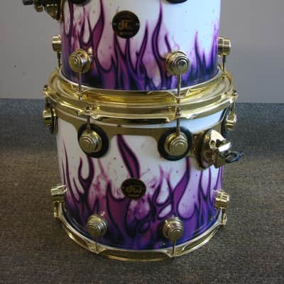 DW Drums Collector's Custom Ordered USA 6pc Drum Kit White & Purple Flames image 14