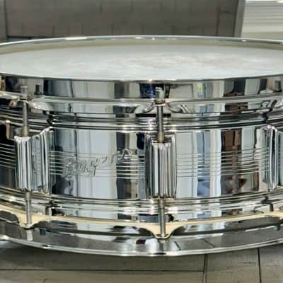 Rogers "7-Line" Dyna-Sonic 5x14" Brass Snare Drum with "Beavertail" Lugs 1963 - 1967 - Chrome image 2